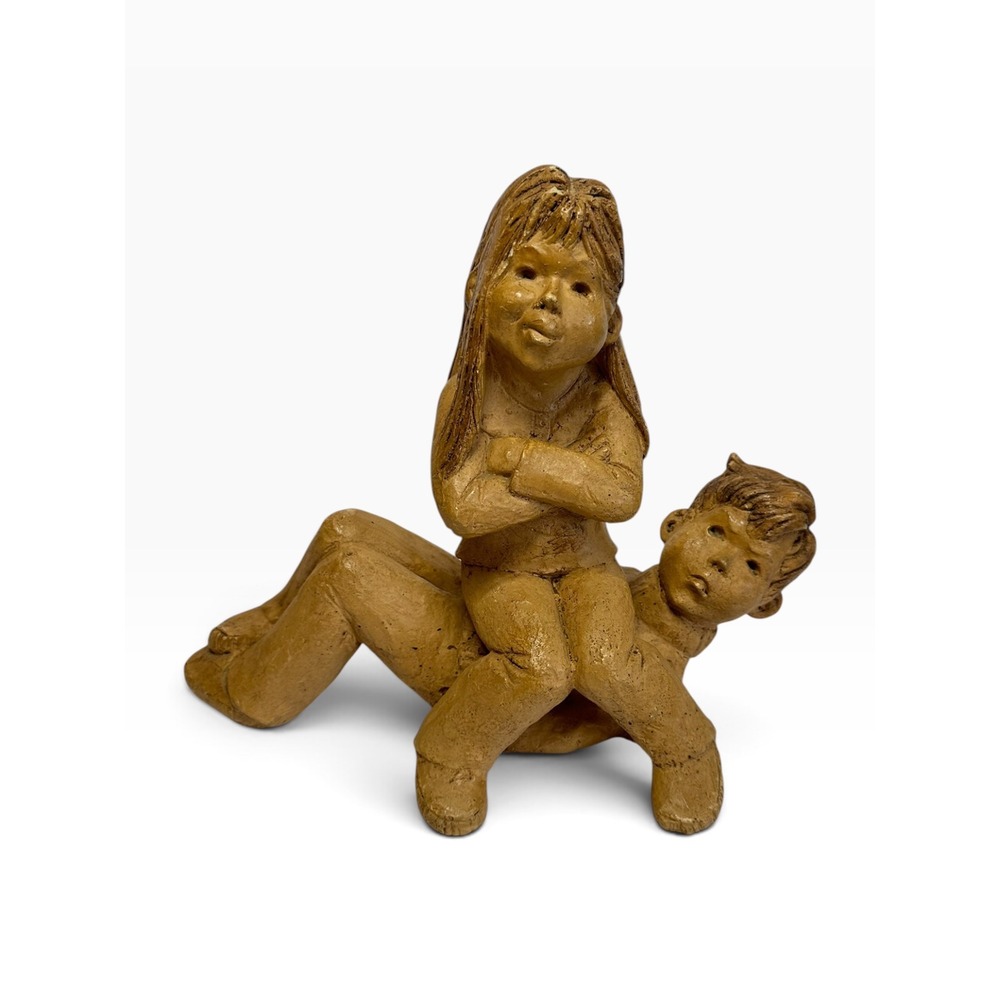 Lee Bortin Originals Sculpture Children Playing Girl Sitting on Boy Vintage MCM